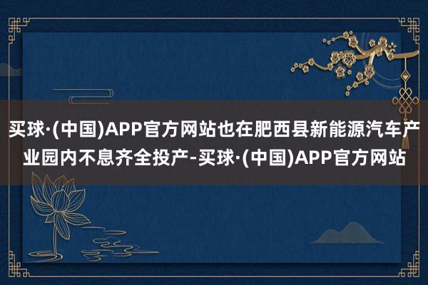 买球·(中国)APP官方网站也在肥西县新能源汽车产业园内不息齐全投产-买球·(中国)APP官方网站