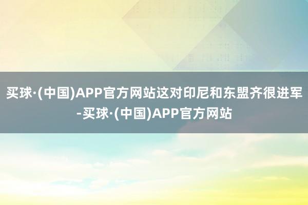 买球·(中国)APP官方网站这对印尼和东盟齐很进军-买球·(中国)APP官方网站